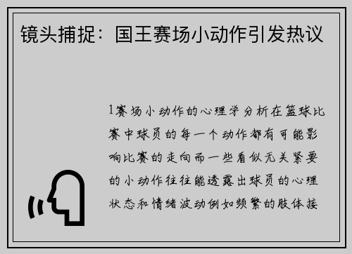 镜头捕捉：国王赛场小动作引发热议