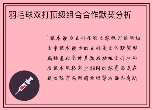 羽毛球双打顶级组合合作默契分析